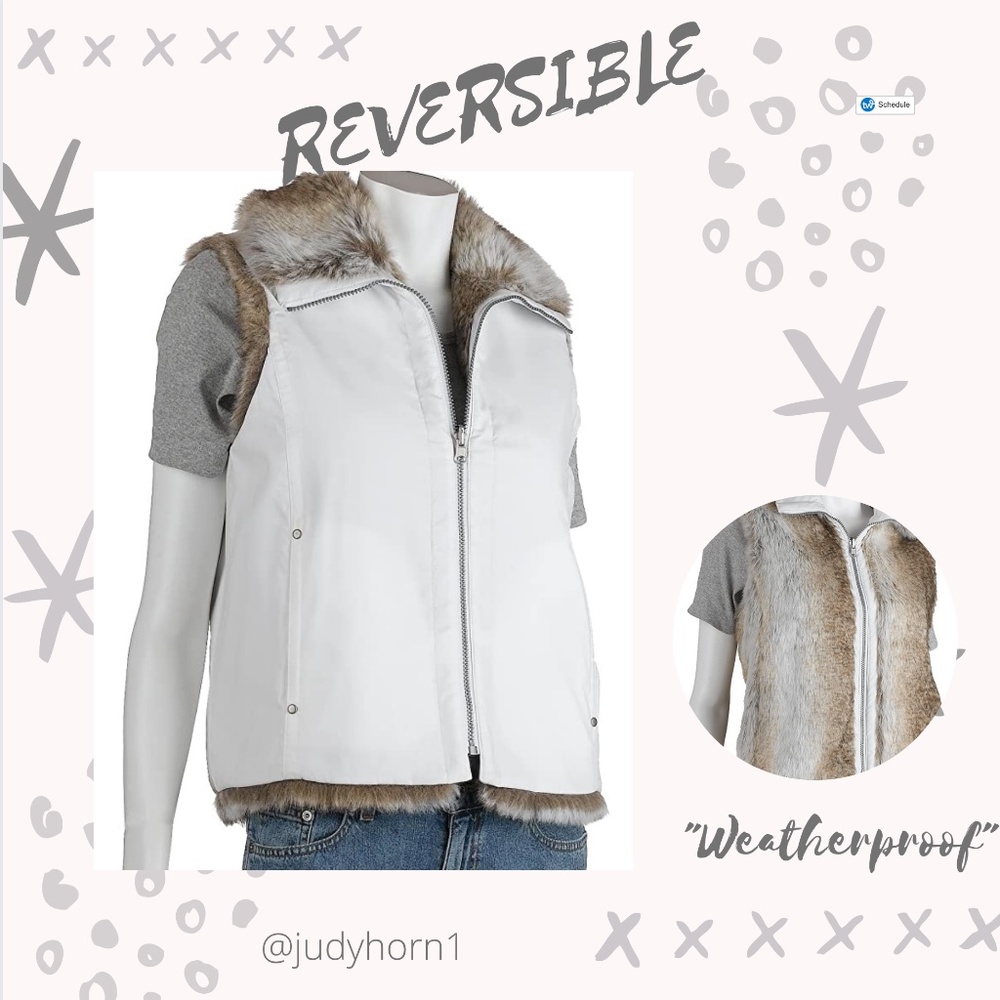 WEATHERPROOF REVERSIBLE WHITE AND FAUX FUR VEST